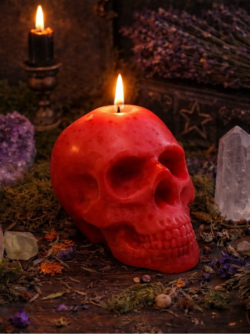 Red Skull Shaped Decorative Scented Candle — Dramatic Accent Candle